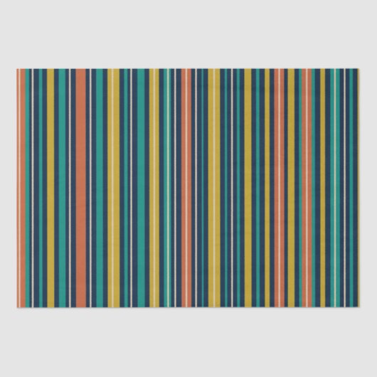 Retro Modern Stripes Blue Oranje Mustard Pattern Tissuepapier (Voorkant)