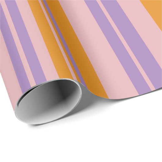 Retro Modern Stripes Patroon Lavendel Sinaasappel  Cadeaupapier (Rol Hoek)