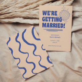 Retro Modern & Veteraan Typografie Blauwe Huwelijk Save The Date