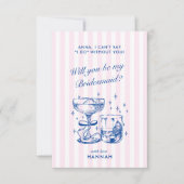 Retro Modern Vintage Blue Bridesmaid Proposal Card Kaart (Voorkant)