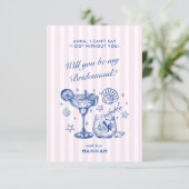Retro Modern Vintage Blue Bridesmaid Proposal Card Kaart (Staand voorkant)