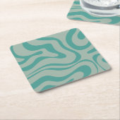 Retro Modern vloeibaar Abstract patroon Blauwgroen Kartonnen Onderzetters (Schuin)
