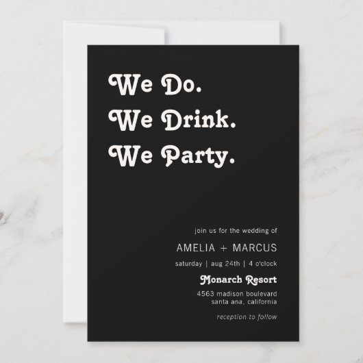 Retro Modern We Do We Drink We Party Bruiloft Kaart (Voorkant)