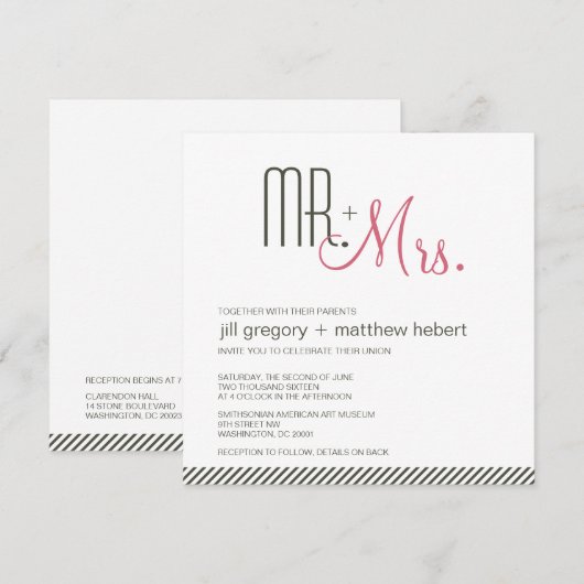 Retro Modern Wedding Kaart (Voorkant / Achterkant)