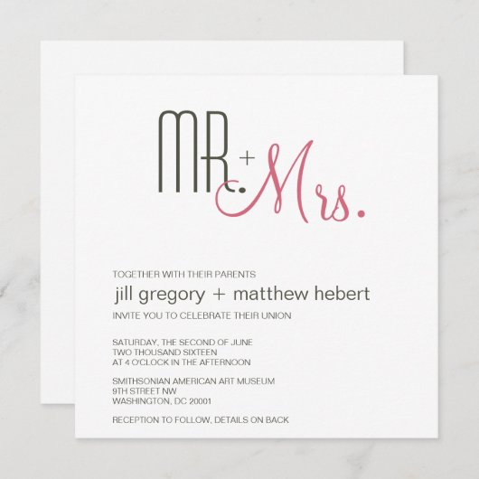 Retro Modern Wedding Kaart (Voorkant / Achterkant)