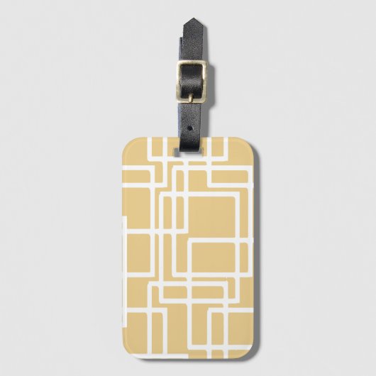 Retro Modern Witte Rechthoeken Op Camel Bagagelabel (Voorkant (verticaal))