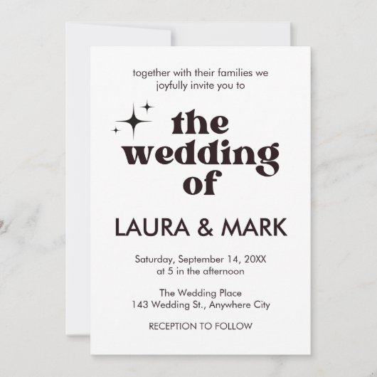 Retro Modern Zwart Bold & Chic Wedding Kaart (Voorkant)
