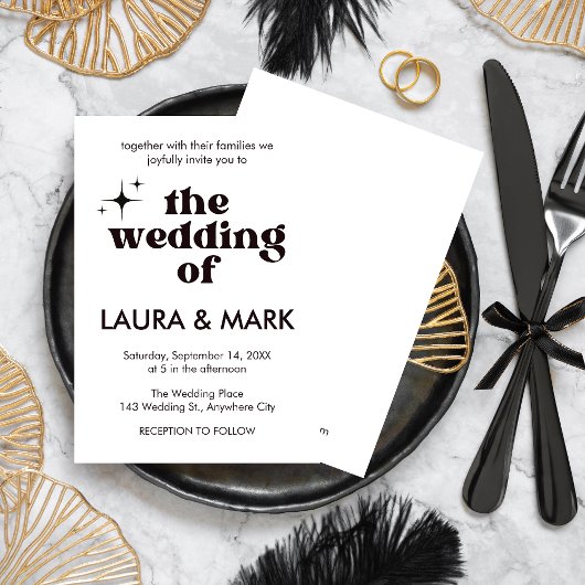 Retro Modern Zwart Bold & Chic Wedding Kaart