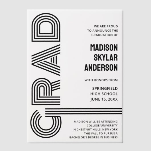 Retro Modern Zwart Cool Typografie Afstuderen Vellum Uitnodigingen (Voorkant)