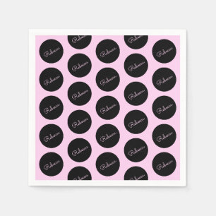 Retro-modern zwart & roze polka stip ontwerp servet