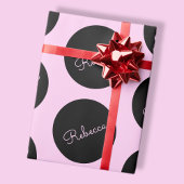 Retro-modern zwart & roze stipontwerp cadeaupapier
