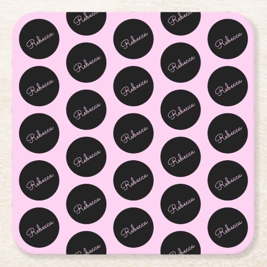 Retro-modern zwart & roze stipontwerp kartonnen onderzetters (Voorkant)