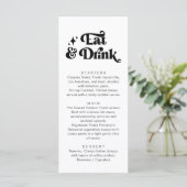 Retro Modern Zwart Wit Eet en Drink Trouwen Menu (Staand voorkant)