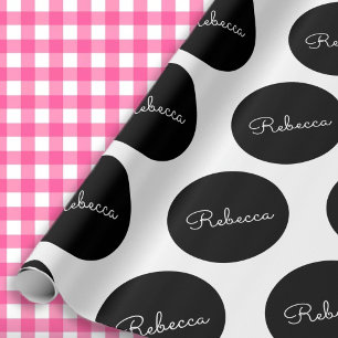 Retro-modern zwart-wit polka dot design cadeaupapier