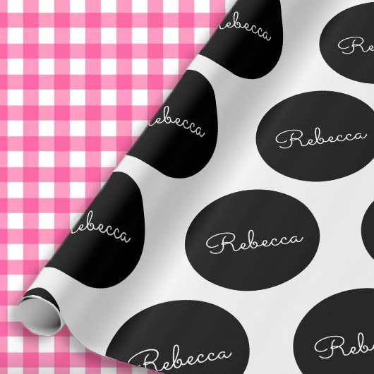 Retro-modern zwart-wit polka dot design cadeaupapier