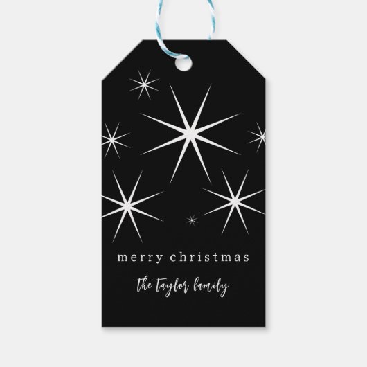 Retro Modern Zwart-wit Vrolijk Kerstfeest Cadeaulabel (Voorkant)