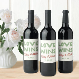 Retro Moderne Aardetinten Type LOVE WINS Trouwen Wijn Etiket