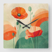 Retro Moderne Abstracte Klaproos Bloemkunst Vierkante Klok (Voorkant)