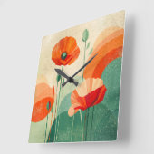 Retro Moderne Abstracte Klaproos Bloemkunst Vierkante Klok (Hoek)