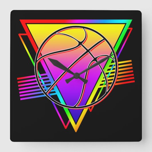 Retro moderne basketbal vierkante klok (Voorkant)
