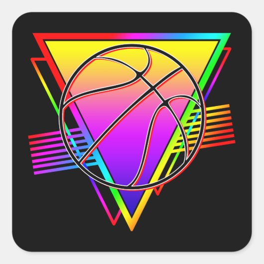 Retro moderne basketbal vierkante sticker (Voorkant)