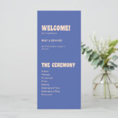 Retro Moderne Blauwe & Beige Trouwceremonie Programmakaart (Staand voorkant)