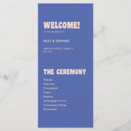 Retro Moderne Blauwe & Beige Trouwceremonie Programmakaart