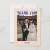 Retro Moderne Blauwe & Beige Trouwfoto Bedankkaart (Voorkant)