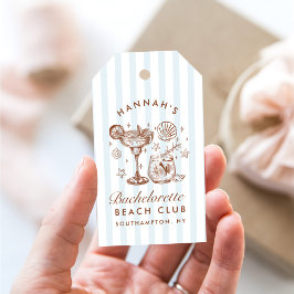 Retro moderne blauwe & bruine vrijgezellenfeest we cadeaulabel