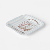 Retro moderne blauwe & bruine vrijgezellenfeest we papieren bordje (Gebogen)