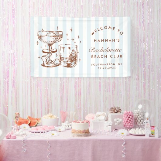 Retro moderne blauwe & bruine vrijgezellenweekend spandoek (Feest)