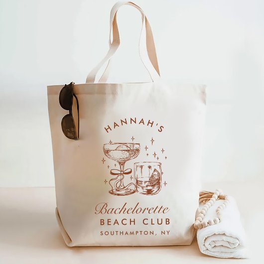 Retro moderne blauwe & bruine vrijgezellenweekend tote bag