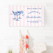 Retro Moderne Blauwe Cocktail Bachelorette Spandoek (Insitu)