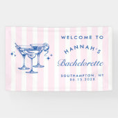 Retro Moderne Blauwe Cocktail Bachelorette Spandoek (Horizontaal)