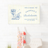 Retro Moderne Blauwe Cocktail Bachelorette Spandoek (Insitu)