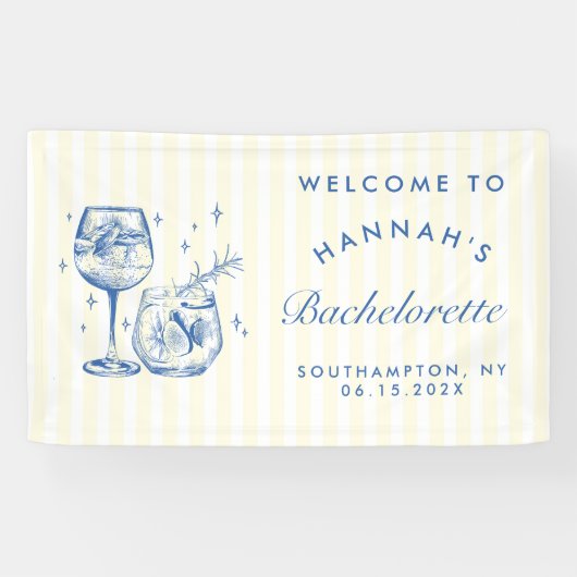 Retro Moderne Blauwe Cocktail Bachelorette Spandoek (Horizontaal)