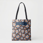 Retro Moderne Blauwe Ei Bloemen Aangepaste Naam Tote Bag (Voorkant)