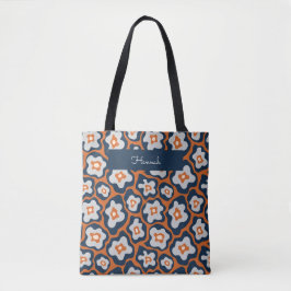 Retro Moderne Blauwe Ei Bloemen Aangepaste Naam Tote Bag