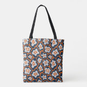 Retro Moderne Blauwe Ei Bloemen Aangepaste Naam Tote Bag (Achterkant)