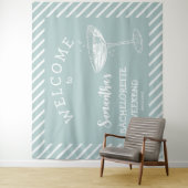 Retro moderne blauwe vrijgezellenfeest achtergrond wandkleed (In situ)