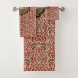 Retro Moderne Bloem in Rood en Groen Bad Handdoek