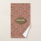 Retro Moderne Bloem in Rood en Groen Bad Handdoek (Handdoek)