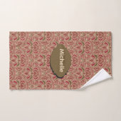 Retro Moderne Bloem in Rood en Groen Bad Handdoek (Handdoek)