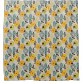 Retro Moderne Bloemen op Grijs Douchegordijn (Voorkant)