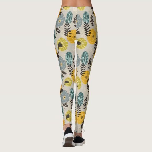 Retro Moderne Bloemen op Grijs Leggings (Achterkant)