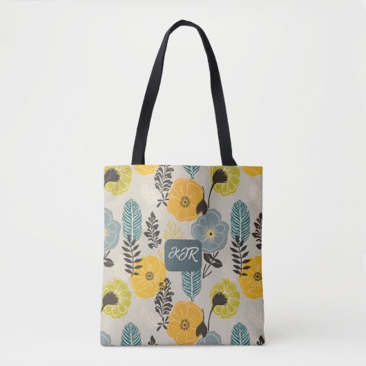 Retro Moderne Bloemen op Grijs Tote Bag (Voorkant)