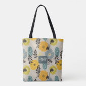 Retro Moderne Bloemen op Grijs Tote Bag (Achterkant)