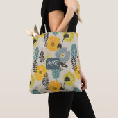 Retro Moderne Bloemen op Grijs Tote Bag (Dichtbij)