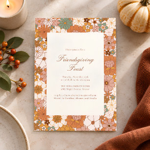 Retro Moderne Bloemige Friendsgiving Thanksgiving Kaart