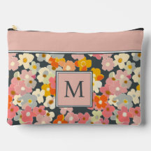 Retro Moderne Bloemige Roze Monogram Initiaal